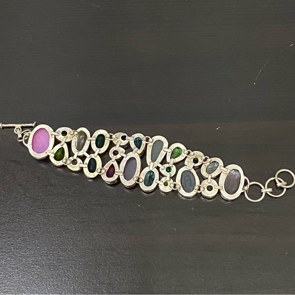 Stunning Multicolored Gemstones Crystals Mixed Cabochon Wide Bracelet 55.1g - Picture 5 of 16